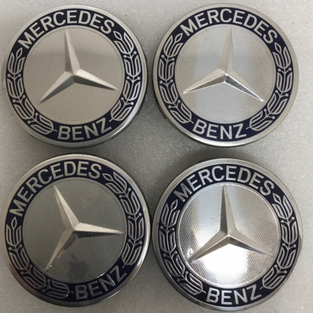 4PC Mercedes 75MM Classic Dark Blue Wheel Center Hub Caps AMG Wreath b ...