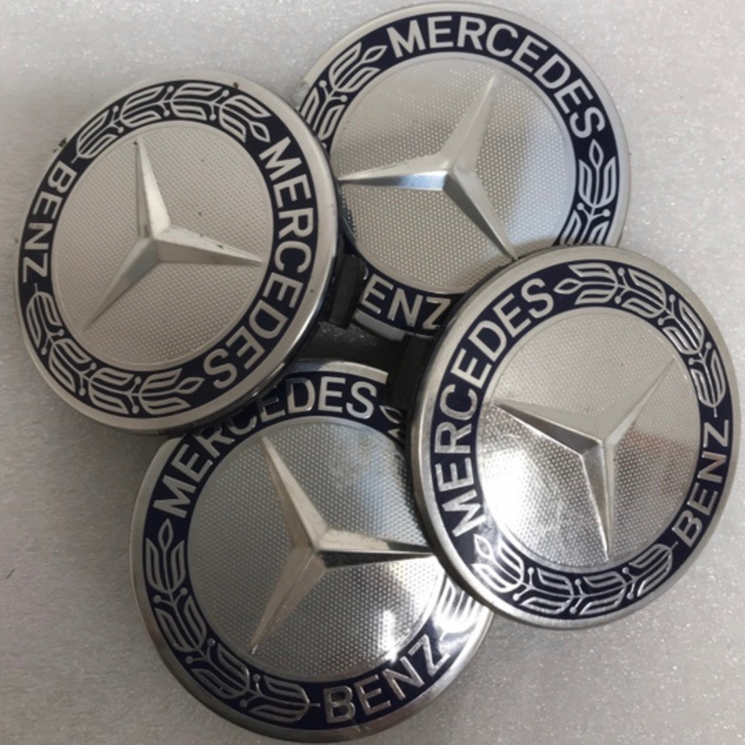 4PC Mercedes 75MM Classic Dark Blue Wheel Center Hub Caps AMG Wreath b ...