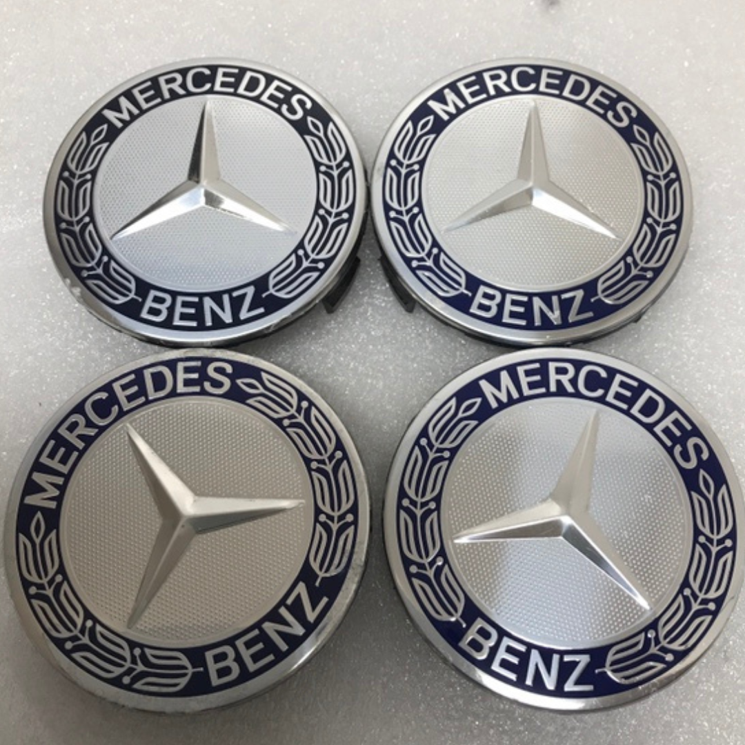 Set of 4 Mercedes 75MM Classic Dark Blue Wheel Center Hub Caps df4822e ...