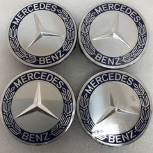 Load image into Gallery viewer, Set of 4 Mercedes Classic Dark Blue Wheel Center Hub Caps AMG Wreath 1006c79d