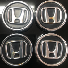Load image into Gallery viewer, Set of 4 Honda Black Wheel Rim Center Caps Chrome Logo 69mm 1e8da684