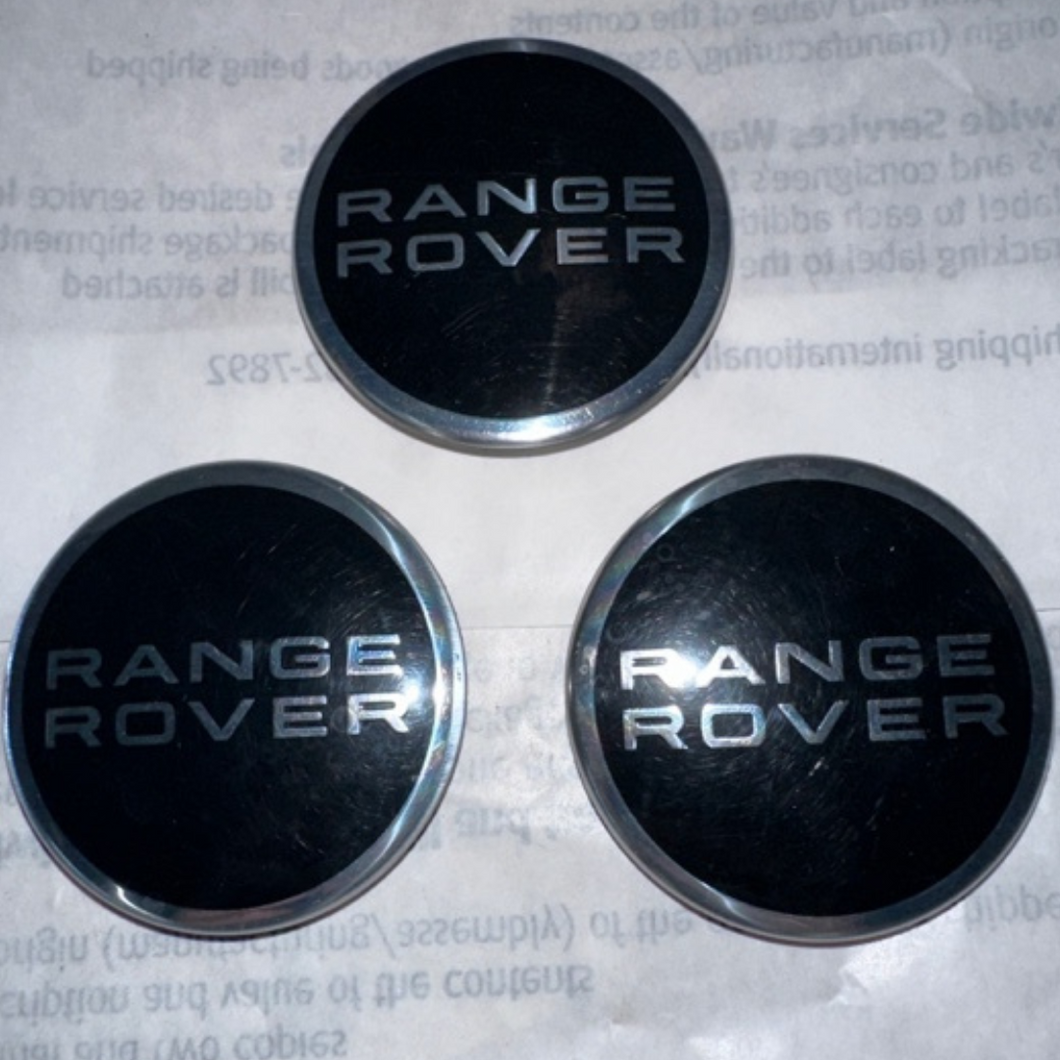 Set of 3 Range Rover Wheel Center Caps Glossy Black 63mm 29cb4848