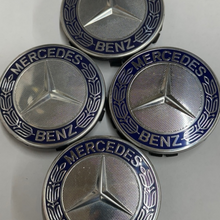 Load image into Gallery viewer, Set of 4 Mercedes-Benz 75MM Dark Blue Wheel Center Caps AMG Wreath c491c1d8