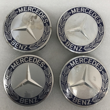 Load image into Gallery viewer, Set of 4 Mercedes-Benz Classic Dark Blue Wheel Center Caps AMG Wreath fa91a722