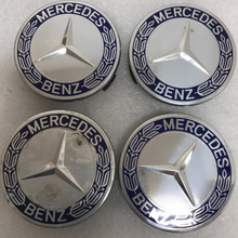 Load image into Gallery viewer, Set of 4 Mercedes Classic Dark Blue Wheel Center Hub Caps AMG Wreath 13e63e80