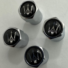Load image into Gallery viewer, Set of 4 Universal Maserati Silver Wheel Stem Air Valve Caps 5289bdd2