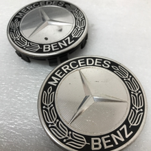 Load image into Gallery viewer, Set of 2 Mercedes 75MM Classic Dark Wheel Center Hub Caps AMG Wreath dd6980c2