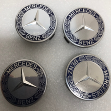 Load image into Gallery viewer, 4PC Mercedes 75MM Classic Dark Blue Wheel Center Hub Caps AMG Wreath 331c6574
