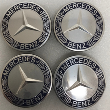 Load image into Gallery viewer, 4PC Mercedes 75MM Classic Dark Blue Wheel Center Hub Caps AMG Wreath bb7a31a9