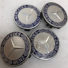 Load image into Gallery viewer, Set of 4 Mercedes  Classic Dark Blue Wheel Center Hub Caps AMG Wreath 3efb06a7
