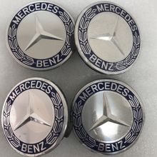 Load image into Gallery viewer, Set of 4 Mercedes Classic Dark Blue Wheel Center Hub Caps AMG Wreath 1006c79d