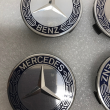 Load image into Gallery viewer, 4PC Mercedes 75MM Classic Dark Blue Wheel Center Hub Caps AMG Wreath 331c6574