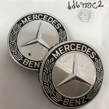 Load image into Gallery viewer, Set of 2 Mercedes 75MM Classic Dark Wheel Center Hub Caps AMG Wreath dd6980c2