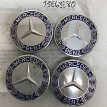Load image into Gallery viewer, Set of 4 Mercedes Classic Dark Blue Wheel Center Hub Caps AMG Wreath 13e63e80