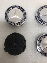 Load image into Gallery viewer, Set of 4 Mercedes 75MM Classic Dark Blue Wheel Center Caps AMG Wreath 2062f475