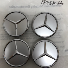 Load image into Gallery viewer, Set of 4 Mercedes-Benz Silver Wheel Center Hub Caps ab9ea5fa