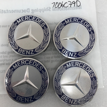 Load image into Gallery viewer, Set of 4 Mercedes Classic Dark Blue Wheel Center Hub Caps AMG Wreath 1006c79d