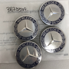 Load image into Gallery viewer, 4PC Mercedes 75MM Classic Dark Blue Wheel Center Hub Caps AMG Wreath bb7a31a9