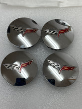Load image into Gallery viewer, Set Of 4 Chevrolet Corvette Wheel Hub Center Cap GM Silver Flag Logo  OEM