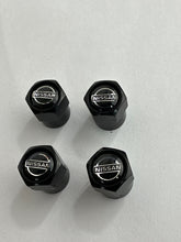 Load image into Gallery viewer, Set of 4 Universal Nissan Black Wheel Stem Air Valve Caps cc07997d