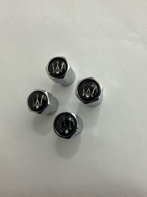 Set of 4 Universal Maseratti Silver  Wheel Stem Air Valve Caps