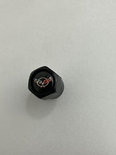 Load image into Gallery viewer, Set of 4 Universal Corvette Black Wheel Stem Air Valve Caps 4996f227